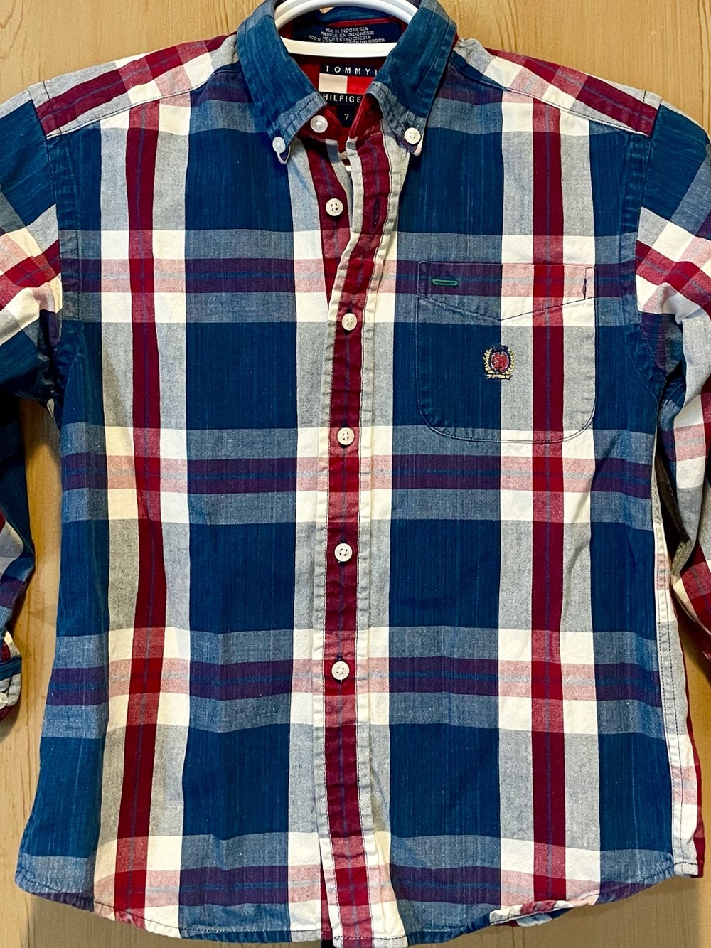 Tommy Hilfiger Red, Blue & White Plaid Button-Down Shirt